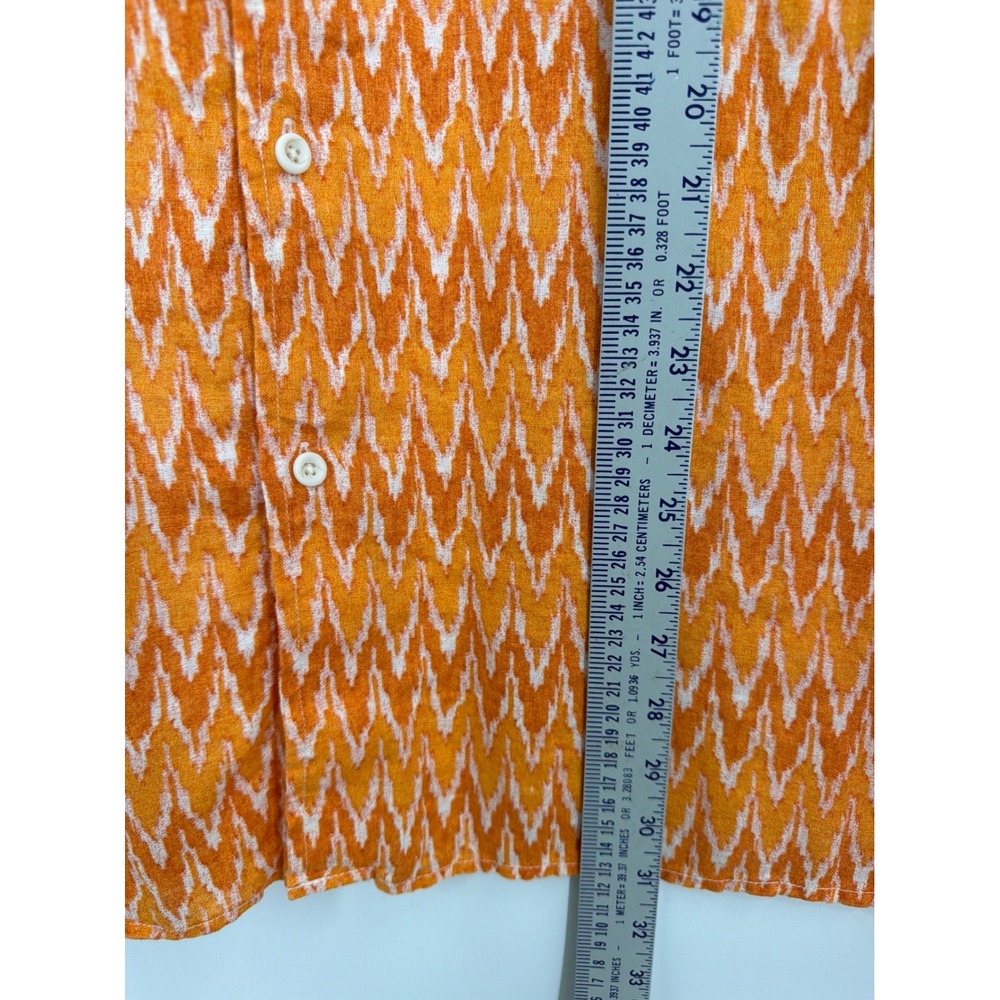 Tasso Elba Orange White Ikat Chevron 100% Linen Short Sleeve‎ Button Shirt XL - Picture 4 of 8
